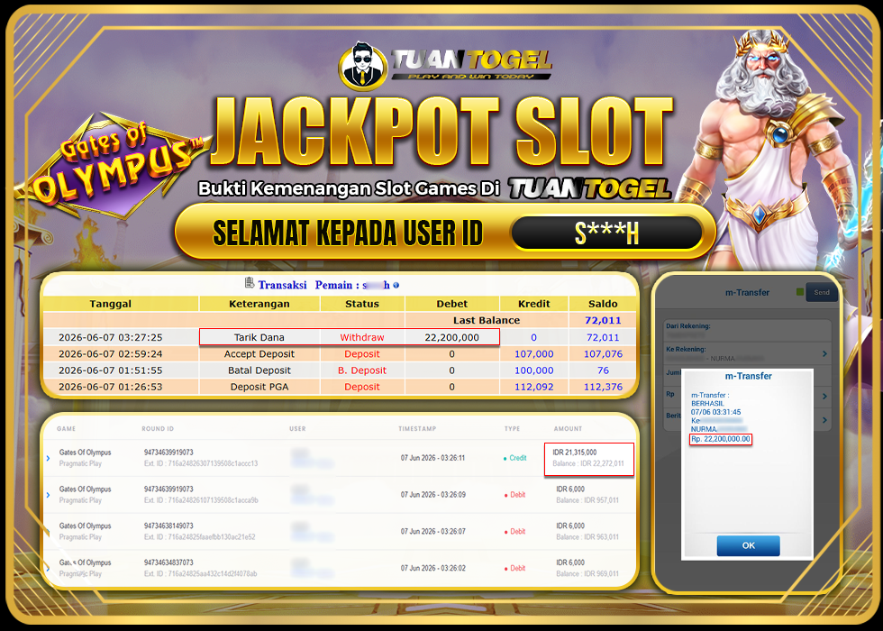 TUANTOGEL JACKPOT SLOT GATES OF OLYMPUS Rp22.200.000,- LUNAS